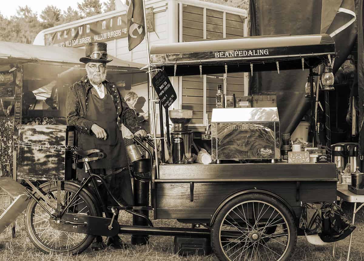 Harlequin Fayre pedal-powered coffee stall